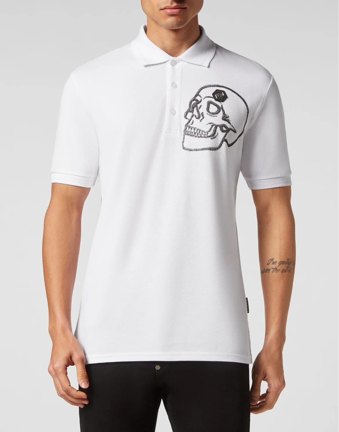 Slim Fit Jersey Polo Shirt Skull, цвет: Белый