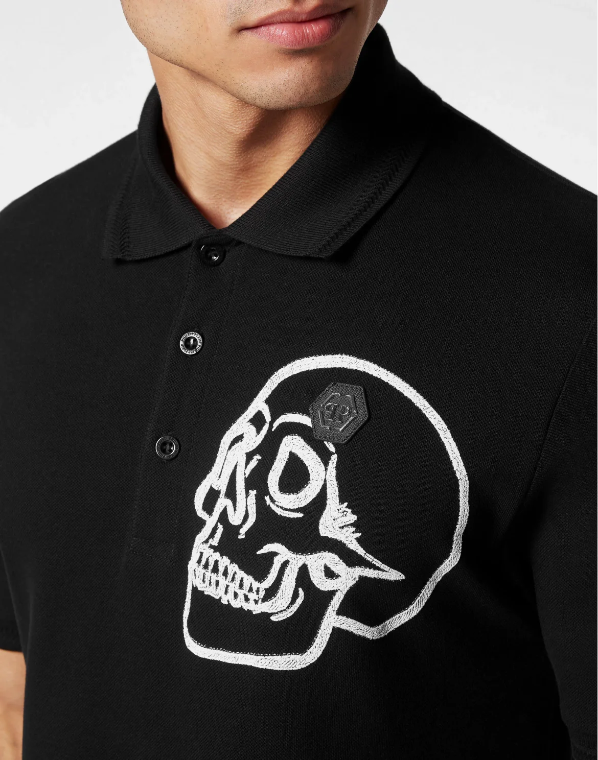 Slim Fit Jersey Polo Shirt Skull, цвет: Черный