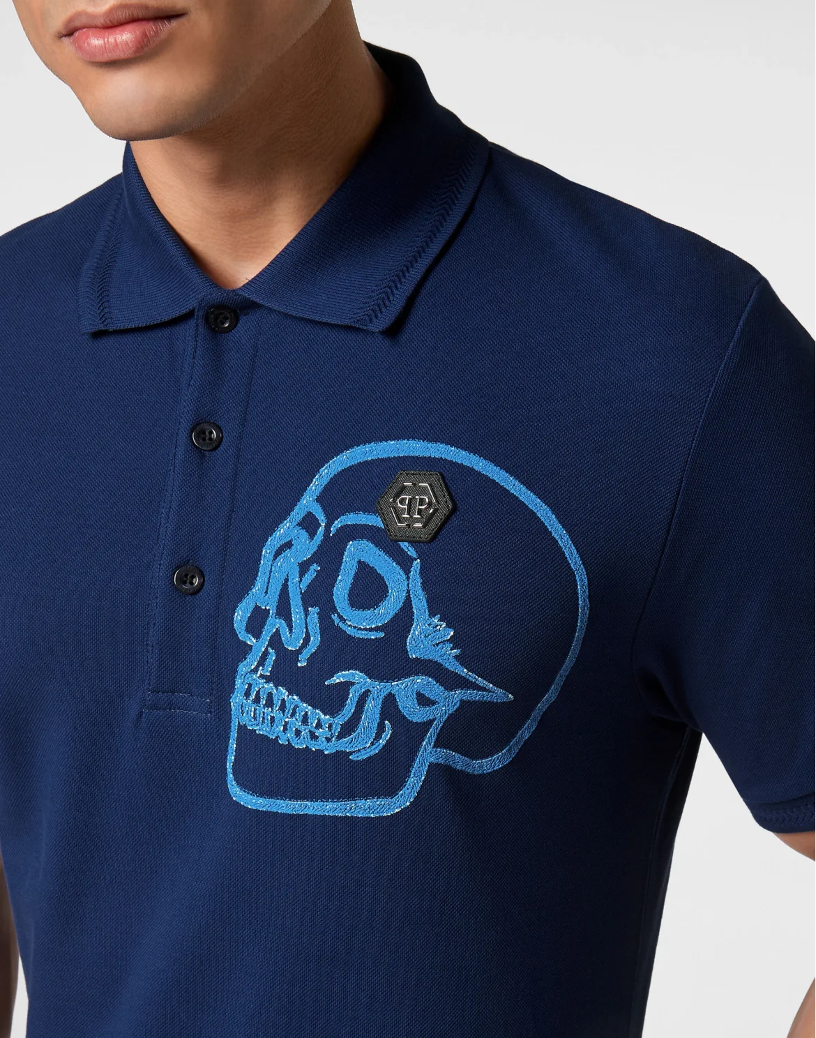 Slim Fit Jersey Polo Shirt Skull, цвет: Синий