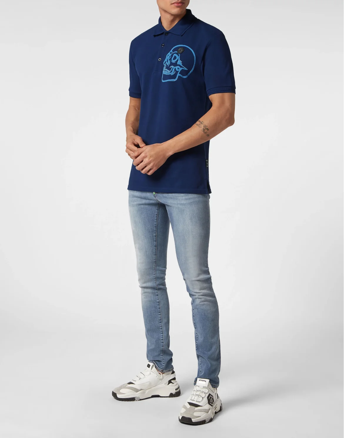 Slim Fit Jersey Polo Shirt Skull, цвет: Синий