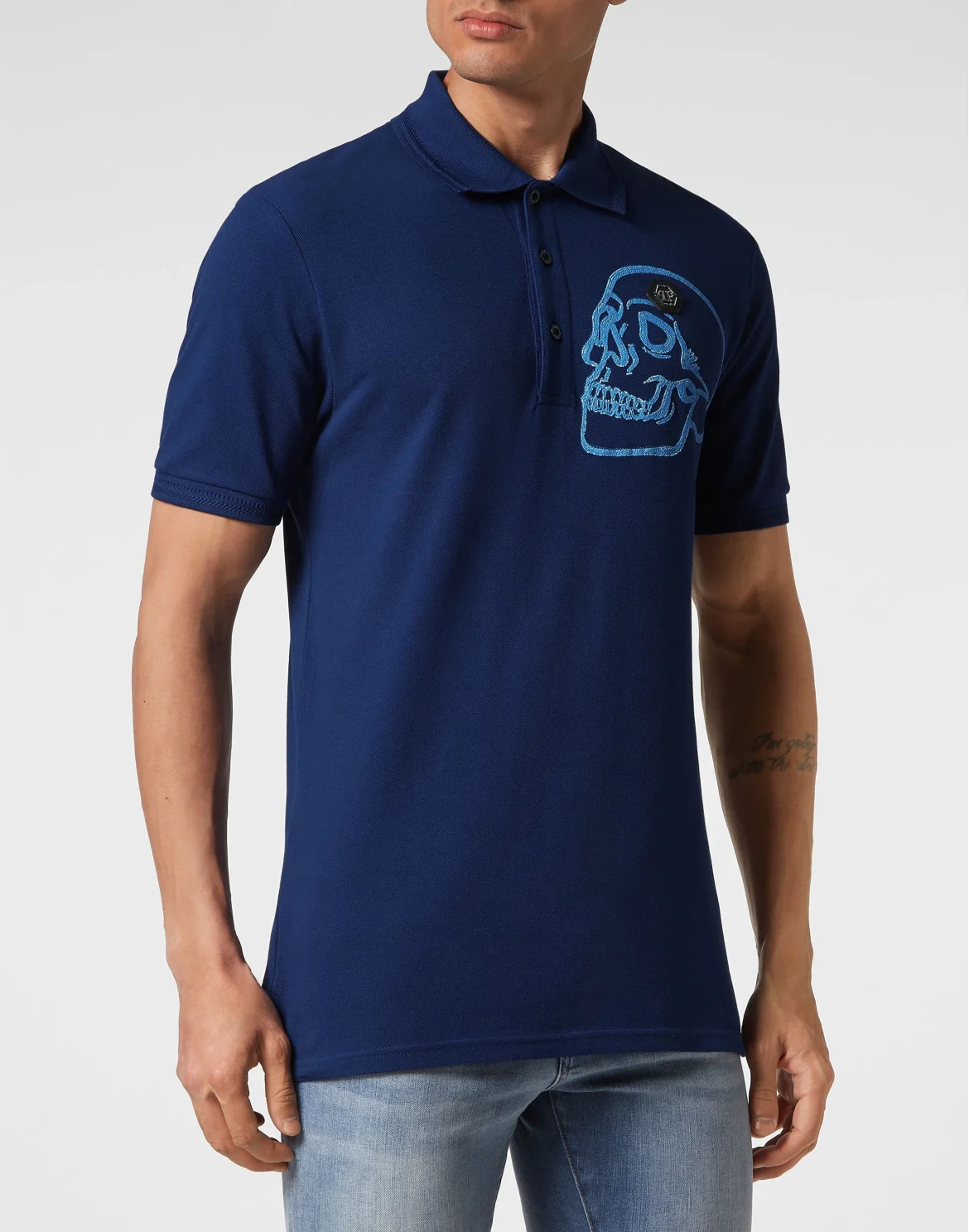 Slim Fit Jersey Polo Shirt Skull, цвет: Синий