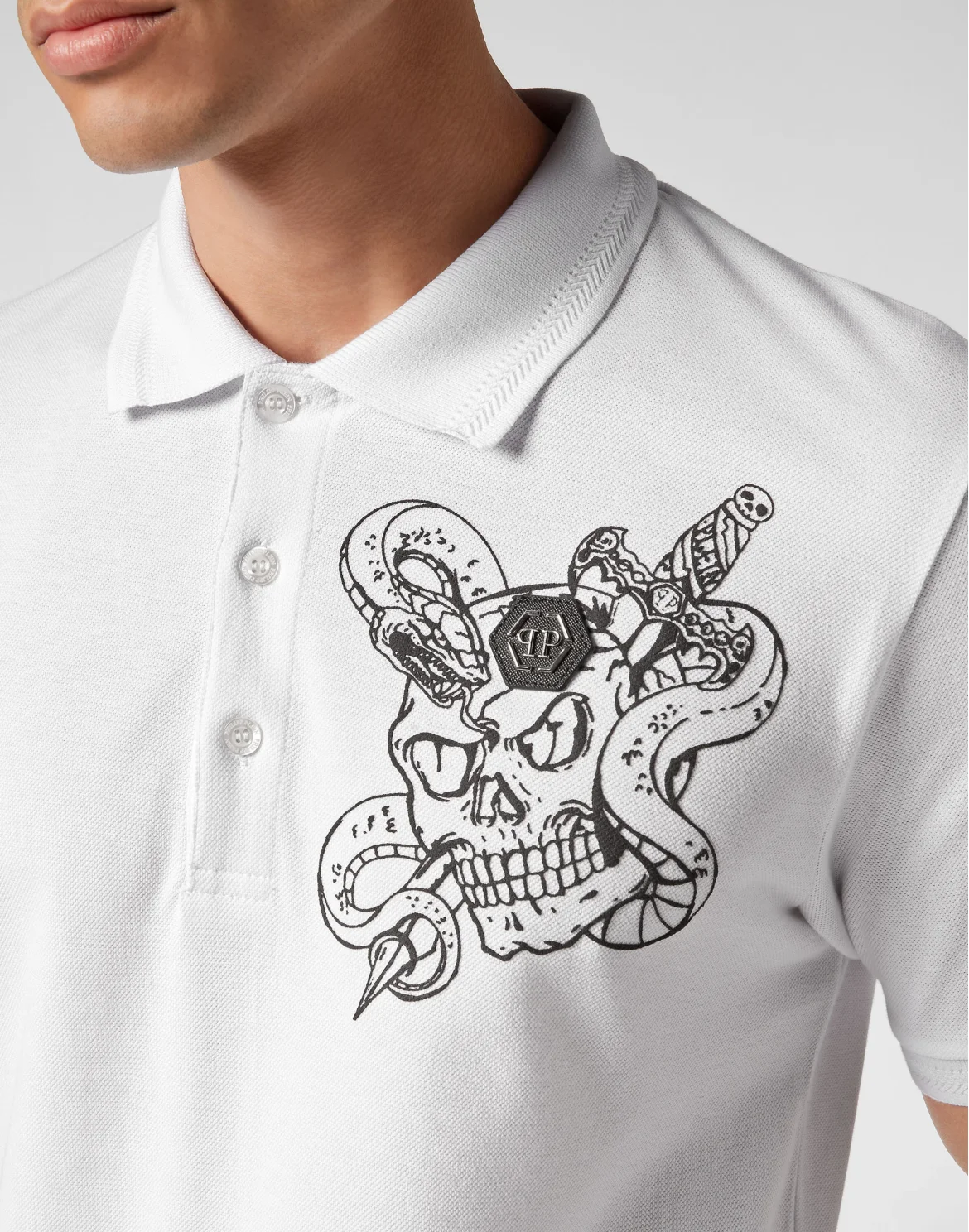 Slim Fit Polo Shirt Snake, цвет: Белый