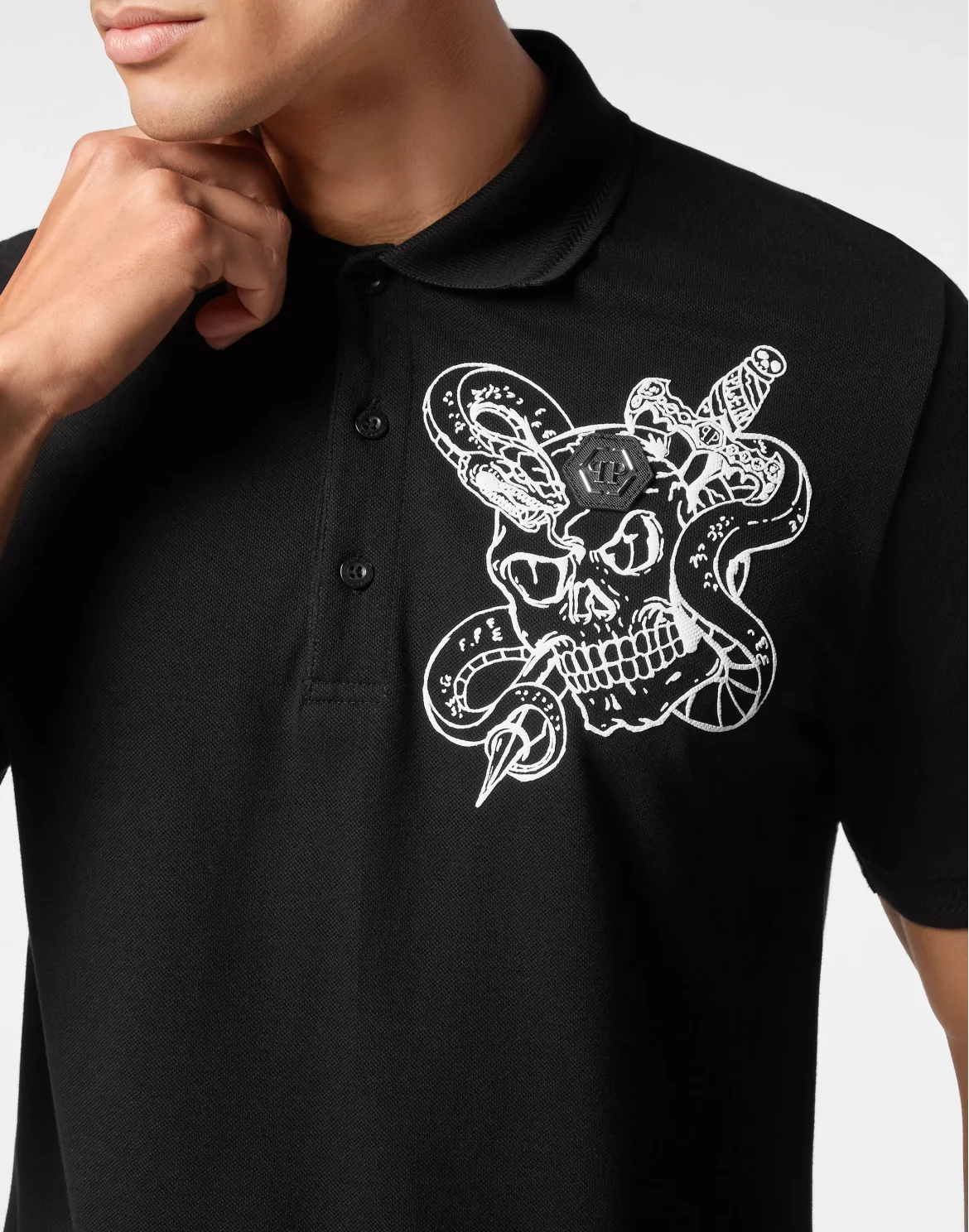 Slim Fit Polo Shirt Snake, цвет: Черный
