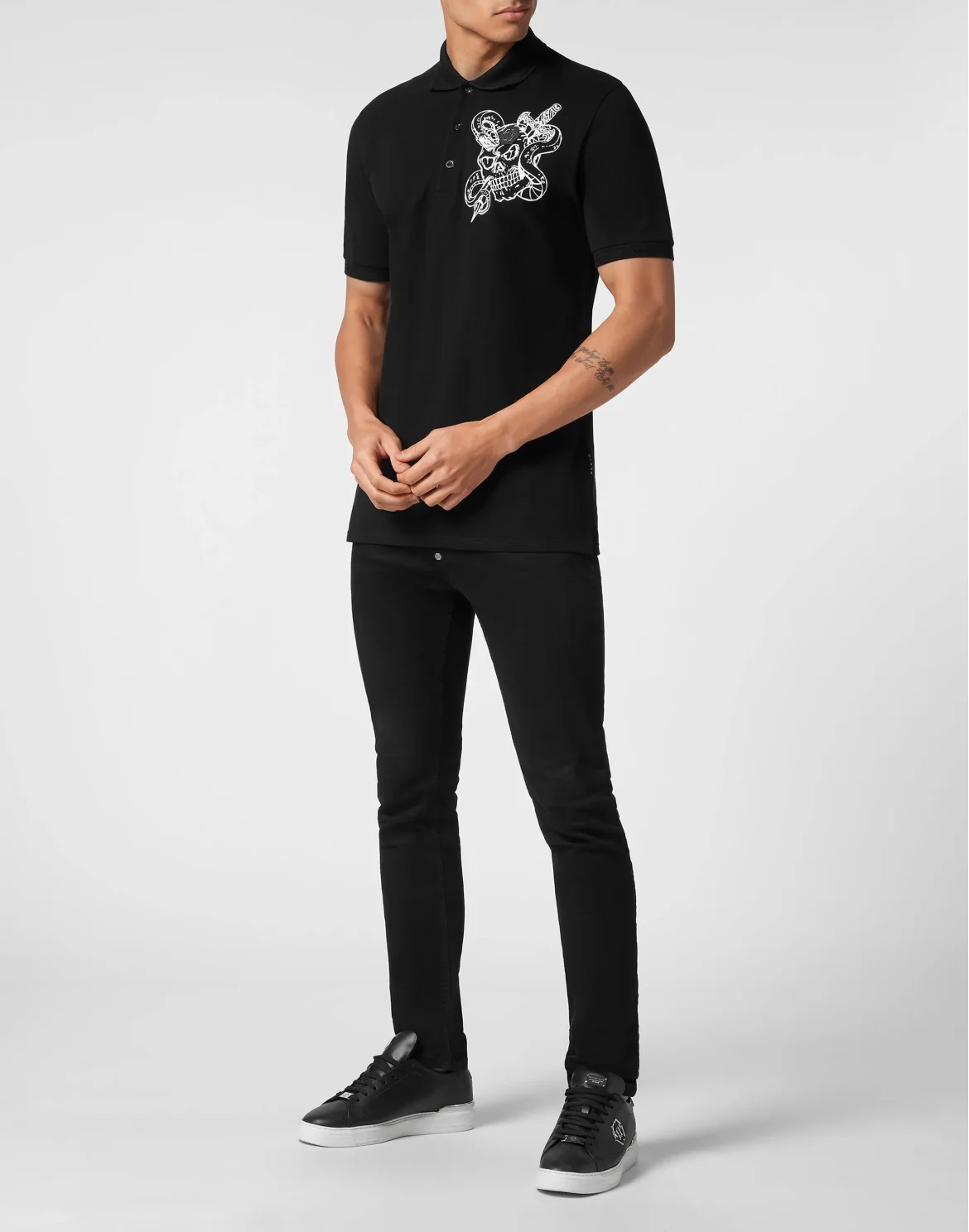 Slim Fit Polo Shirt Snake, цвет: Черный