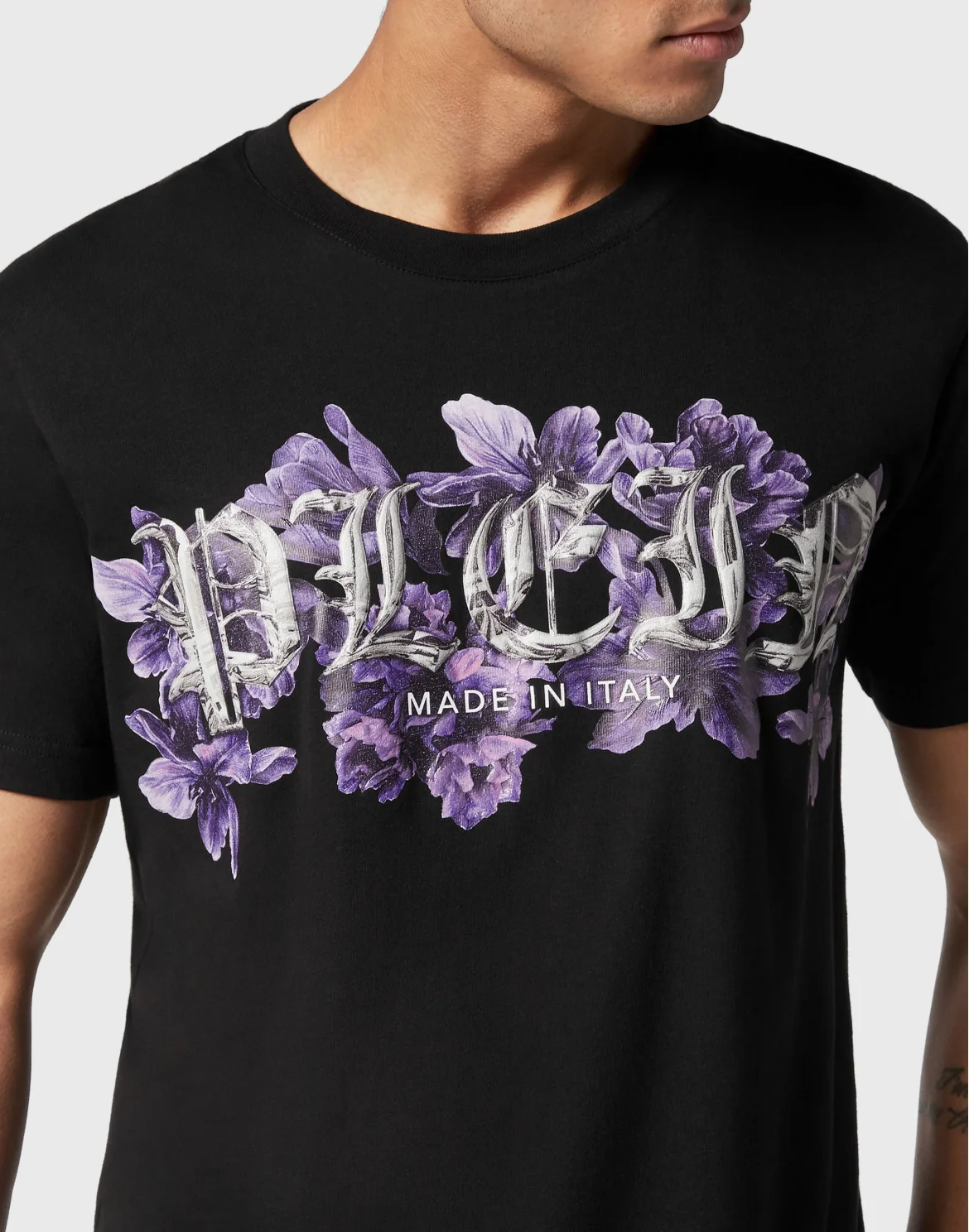 T-shirt Round Neck SS Flowers, цвет: Черный