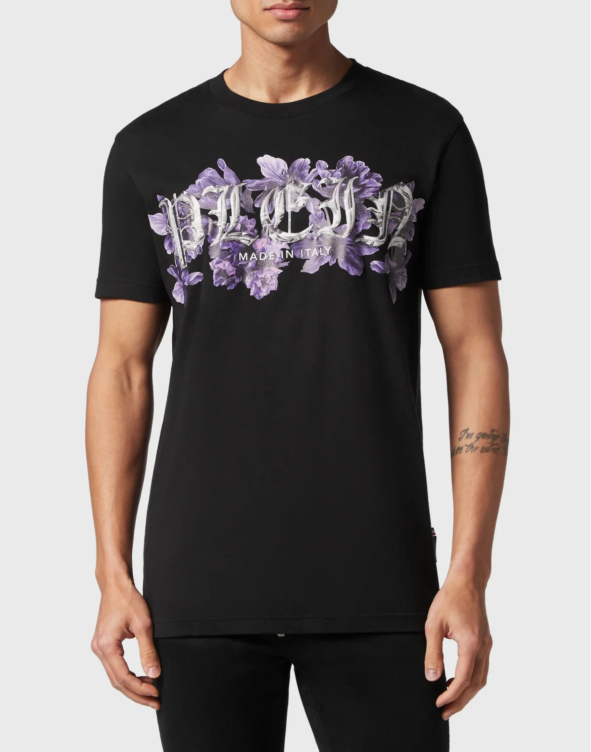 T-shirt Round Neck SS Flowers, цвет: Черный