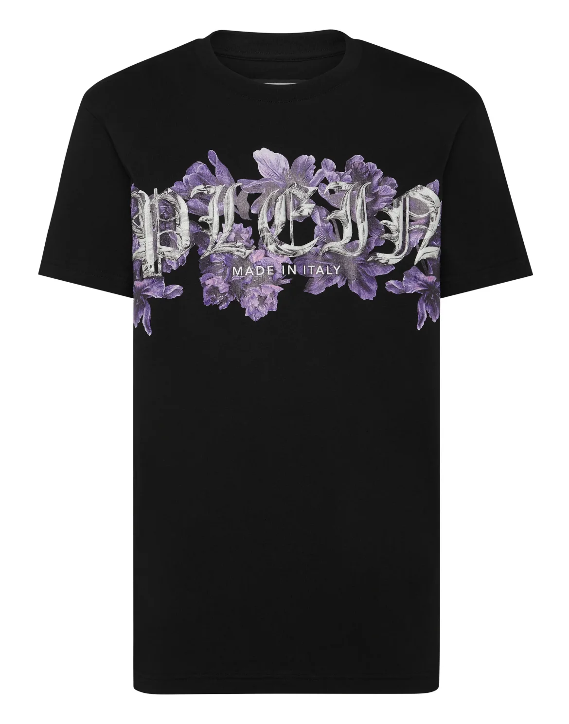 T-shirt Round Neck SS Flowers, цвет: Черный