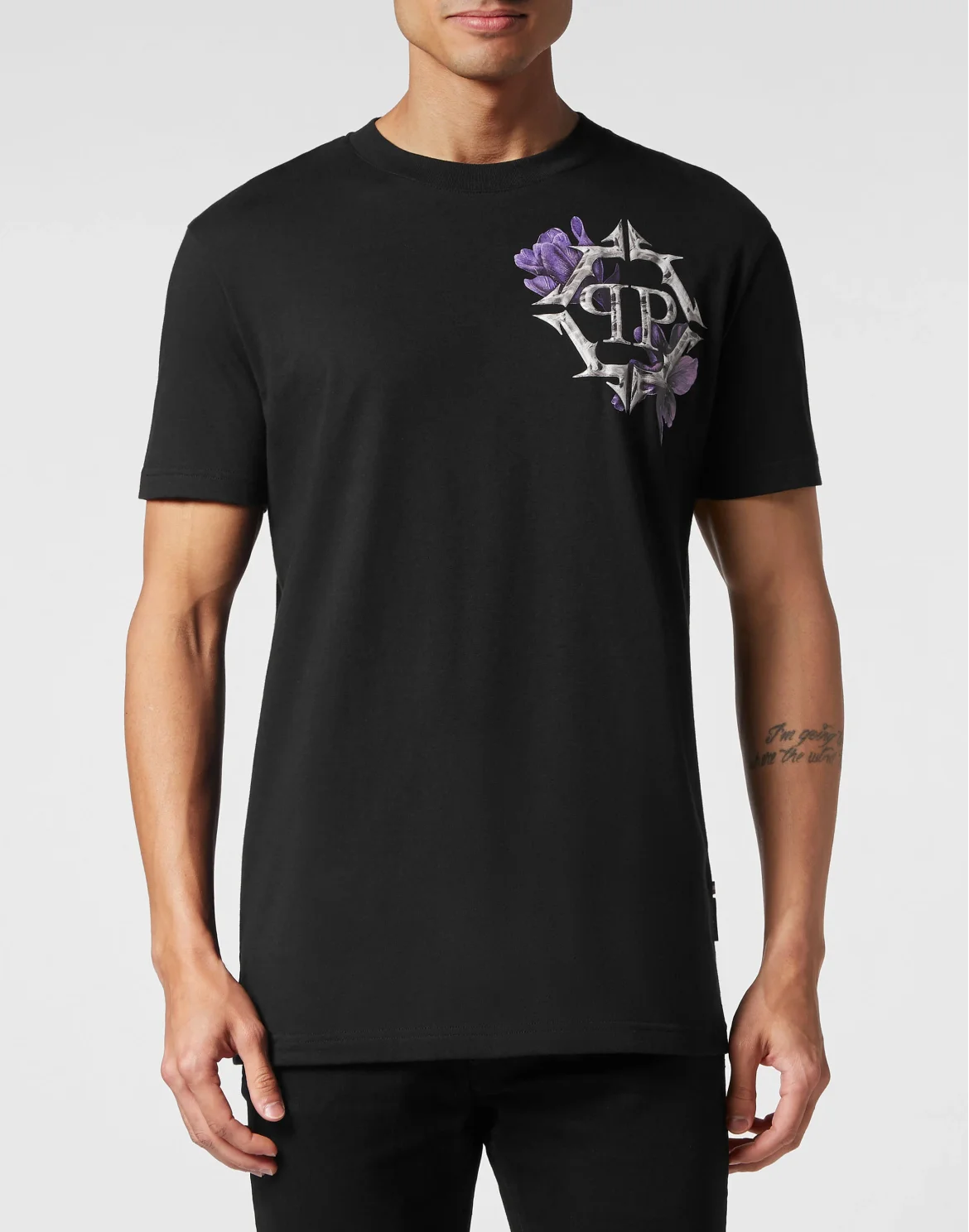 T-shirt Round Neck SS Flowers, цвет: Черный