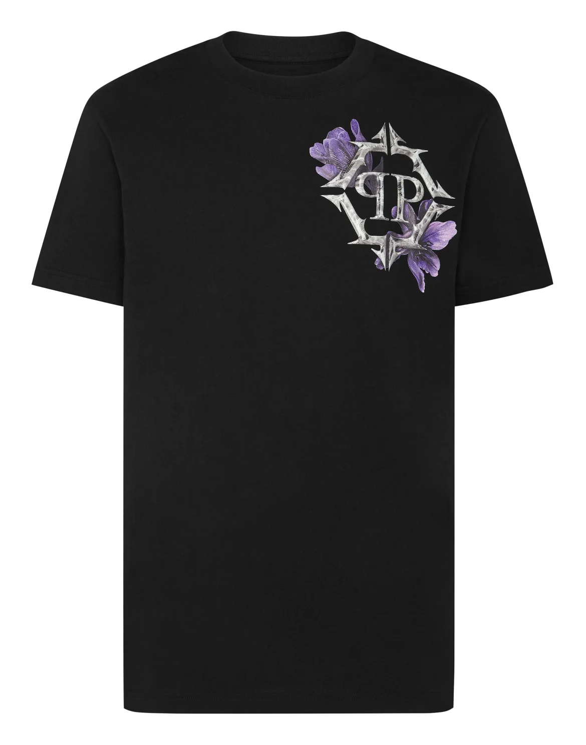 T-shirt Round Neck SS Flowers, цвет: Черный