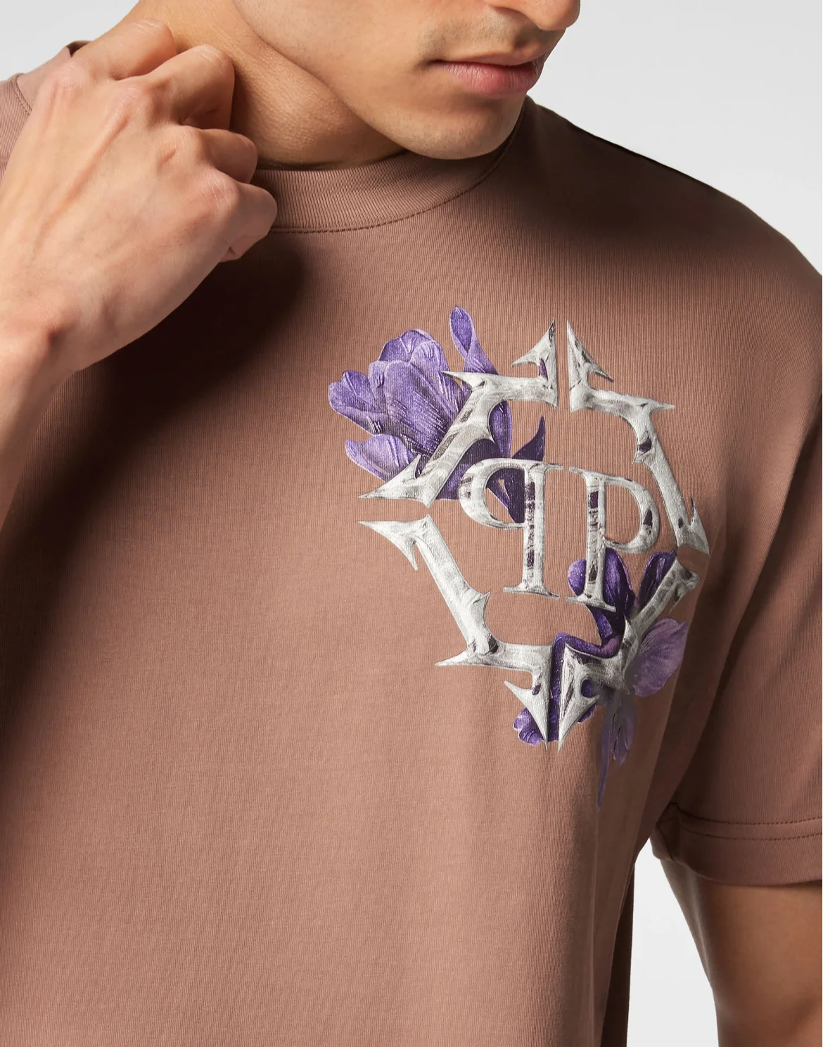 T-shirt Round Neck SS Flowers, цвет: Коричневый