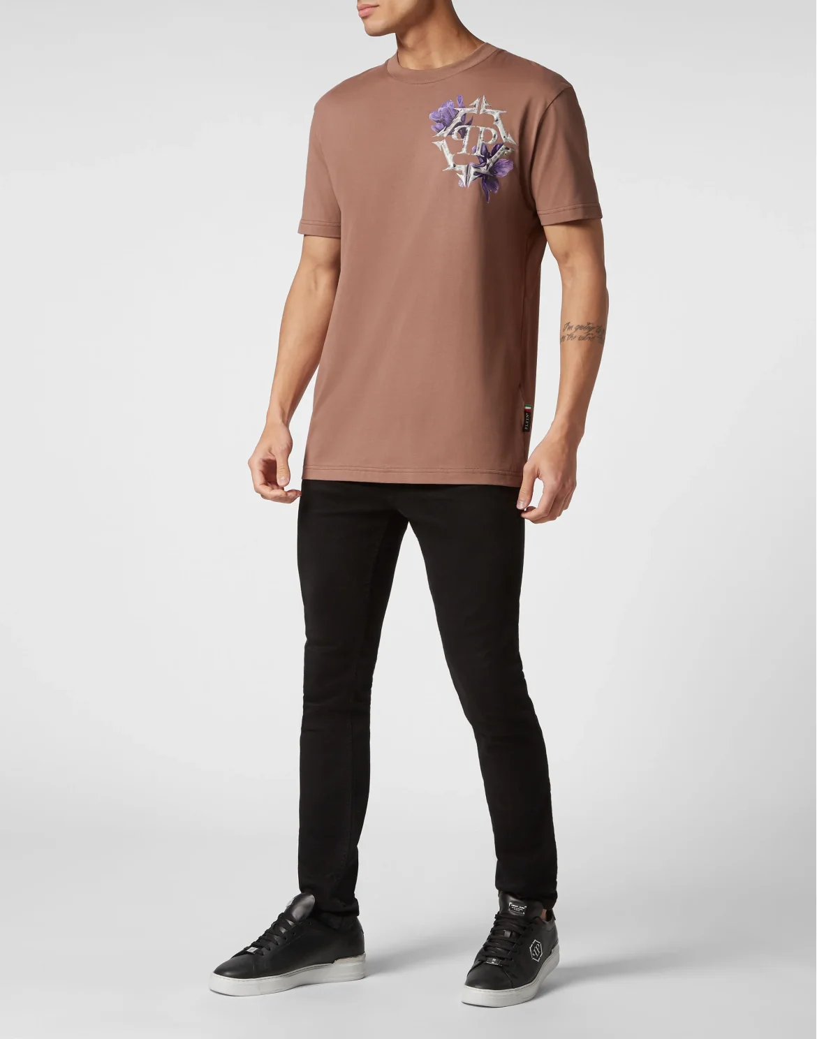 T-shirt Round Neck SS Flowers, цвет: Коричневый