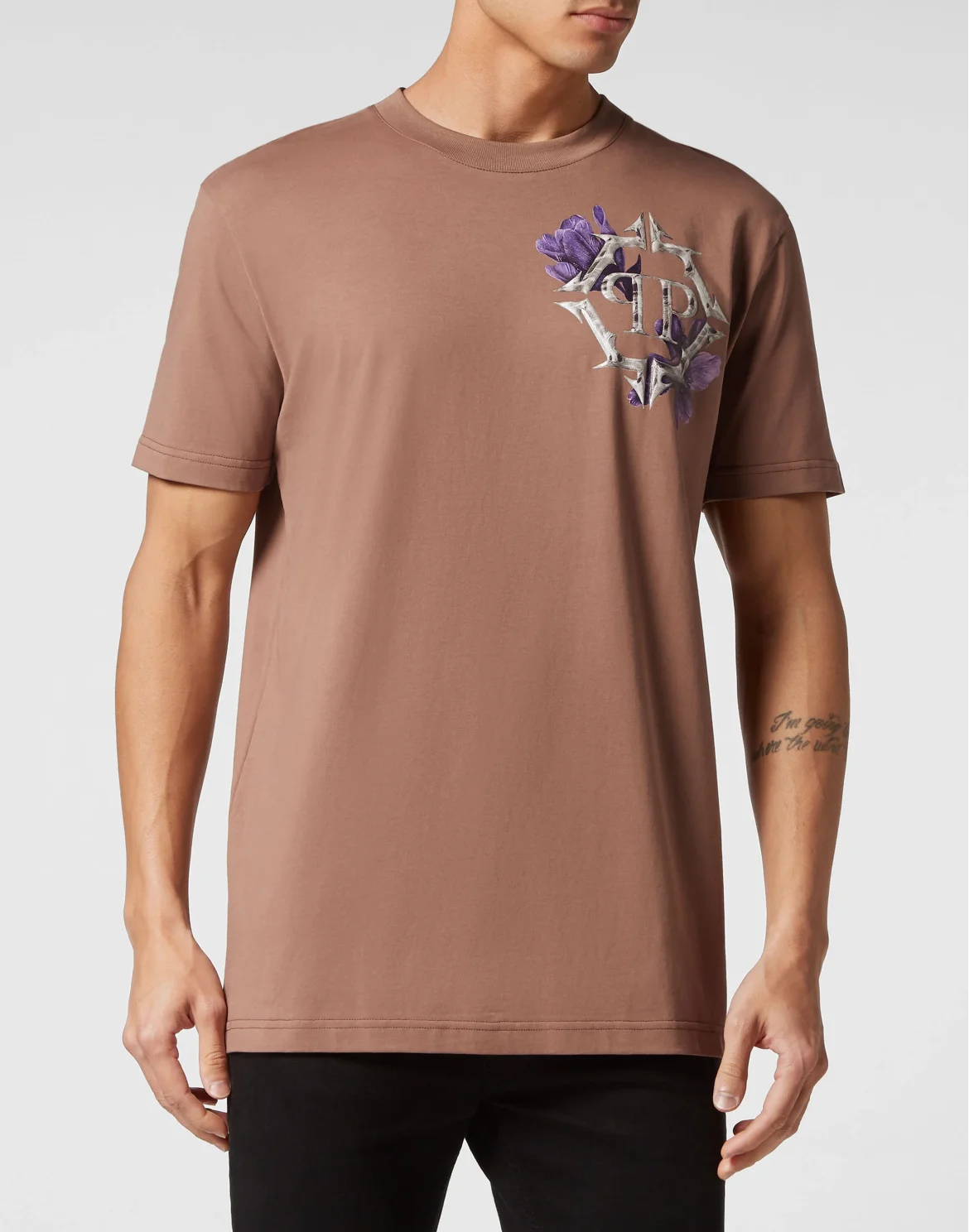 T-shirt Round Neck SS Flowers, цвет: Коричневый