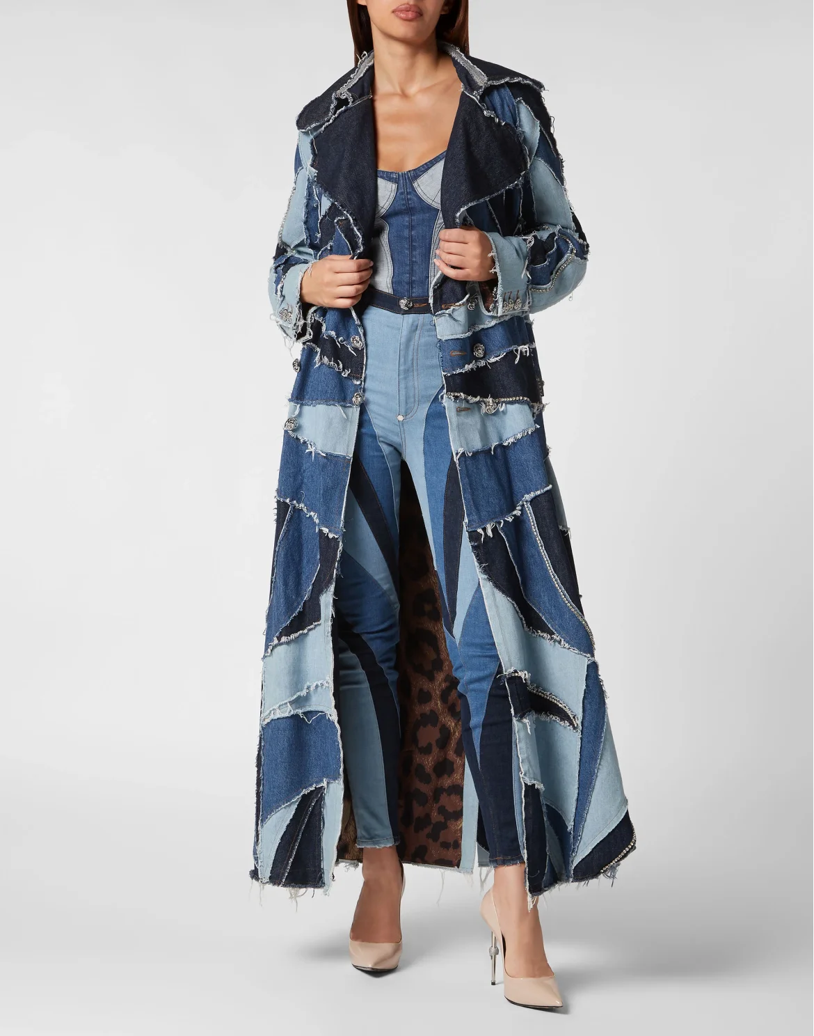 Denim Trench Patchwork, цвет: Синий
