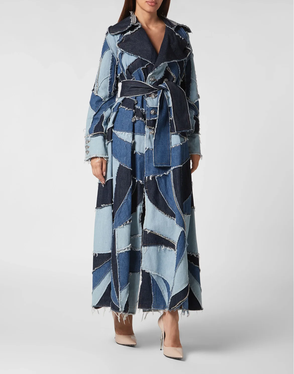 Denim Trench Patchwork, цвет: Синий