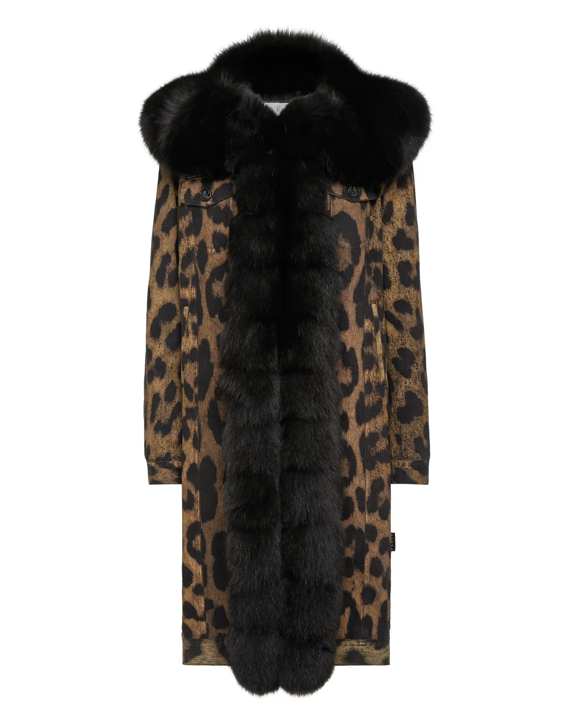 Denim Long Coat with Fur Leopard, цвет: Леопард