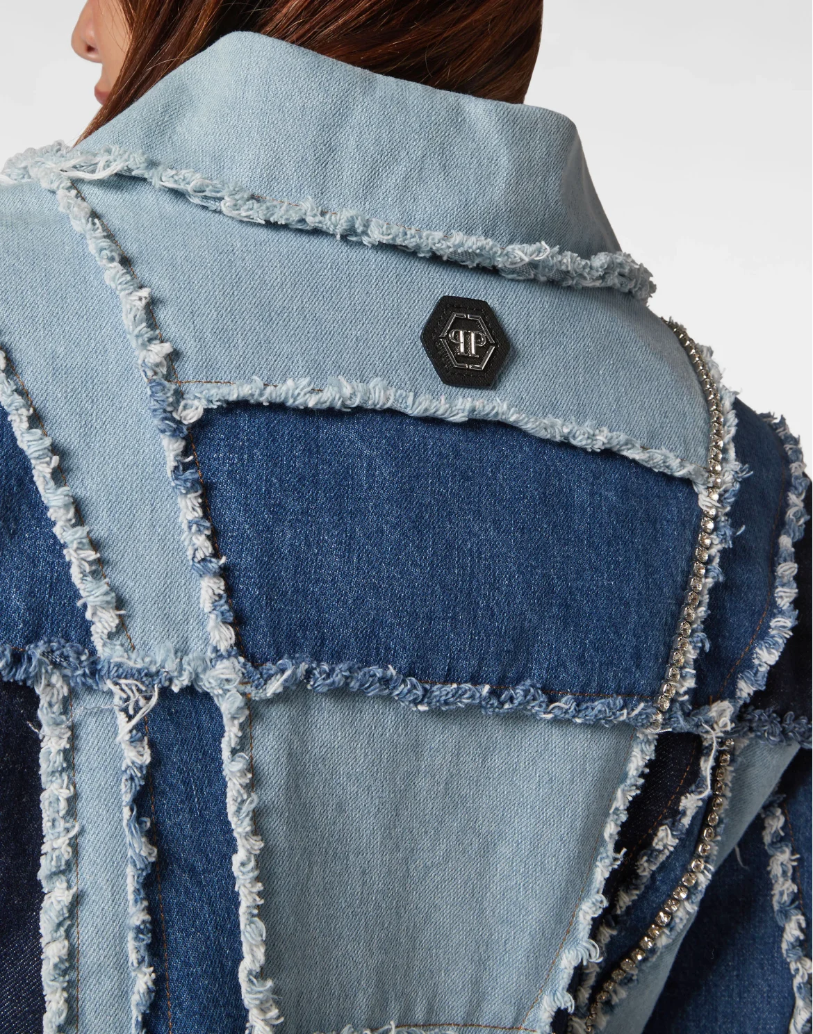 Denim Cropped Jacket Patchwork, цвет: Синий