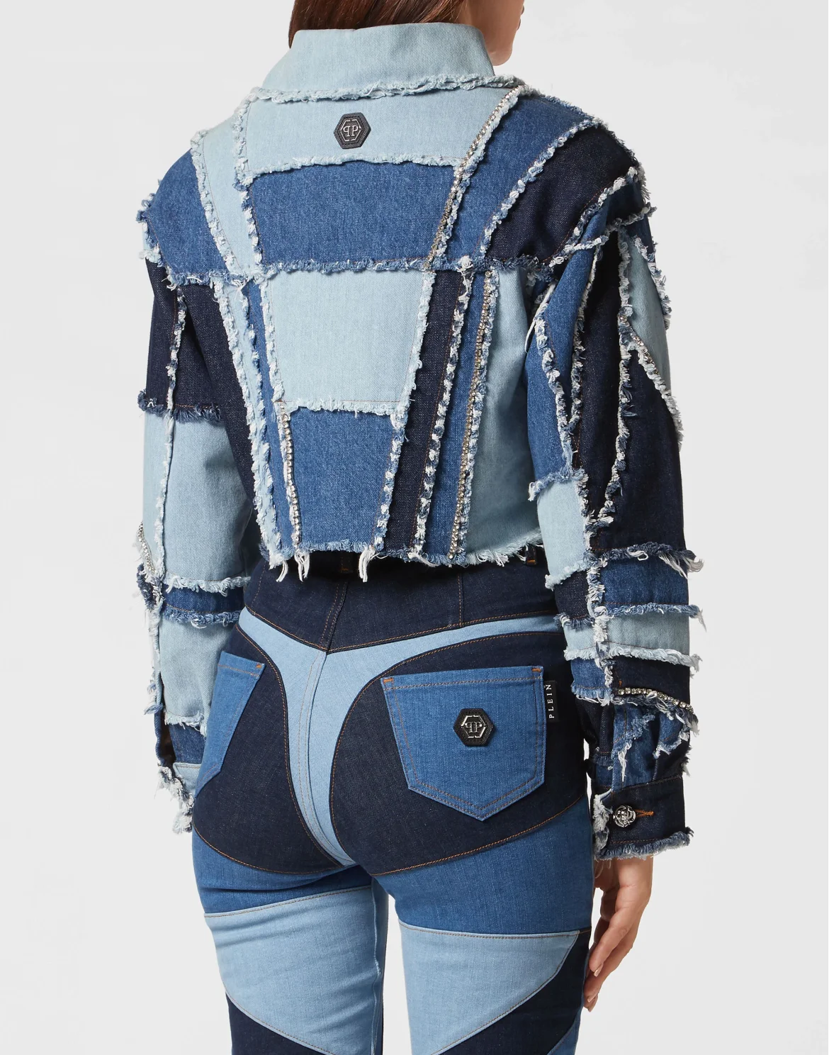 Denim Cropped Jacket Patchwork, цвет: Синий