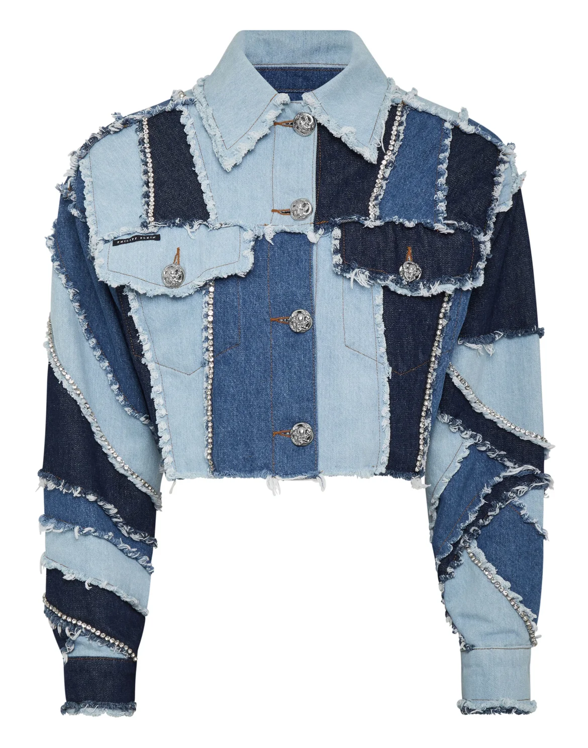 Denim Cropped Jacket Patchwork, цвет: Синий