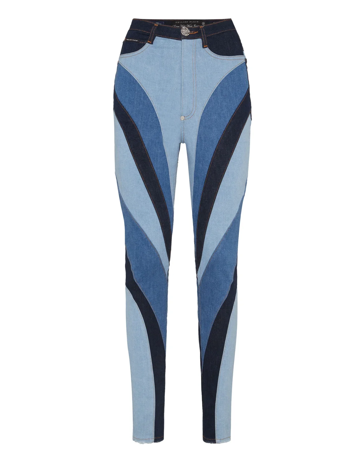Denim Super High Waist Jeggings Patchwork, цвет: Синий