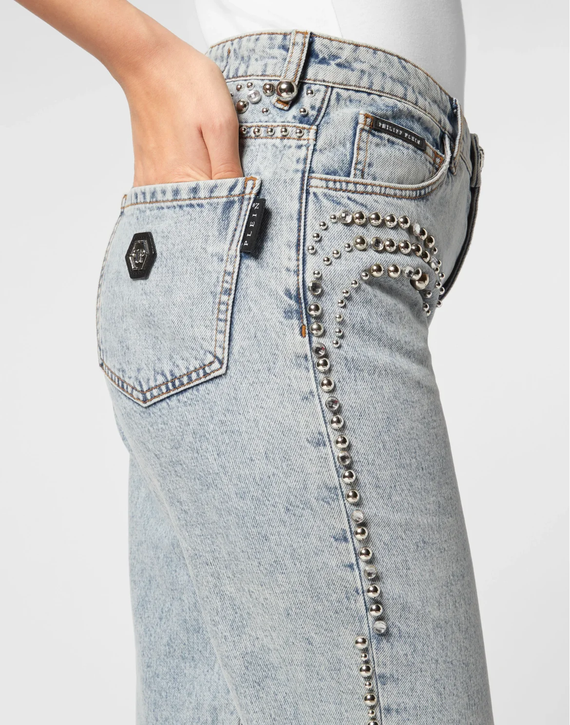 Denim Trousers Mom Fit Studs & Stones, цвет: Голубой