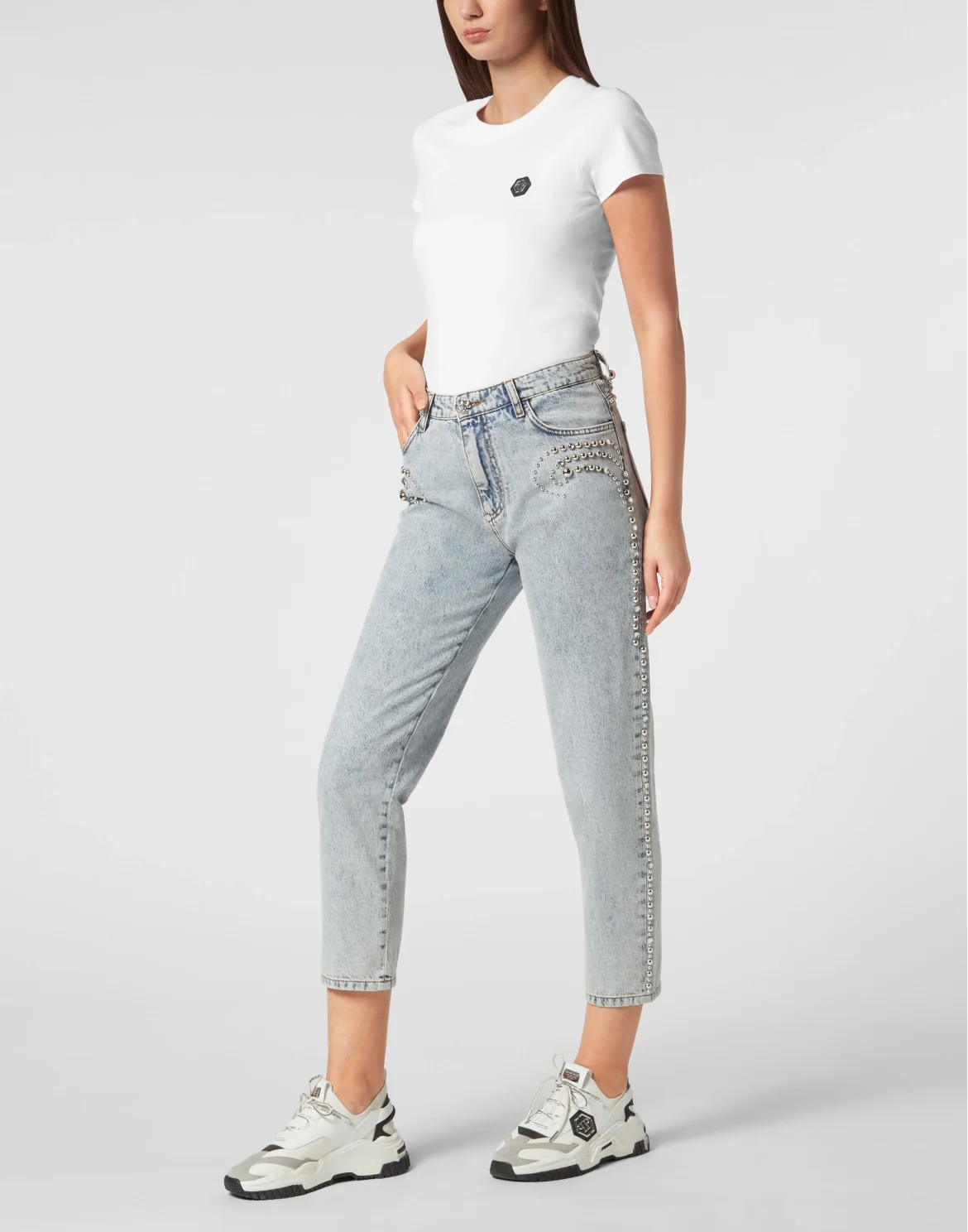 Denim Trousers Mom Fit Studs & Stones, цвет: Голубой