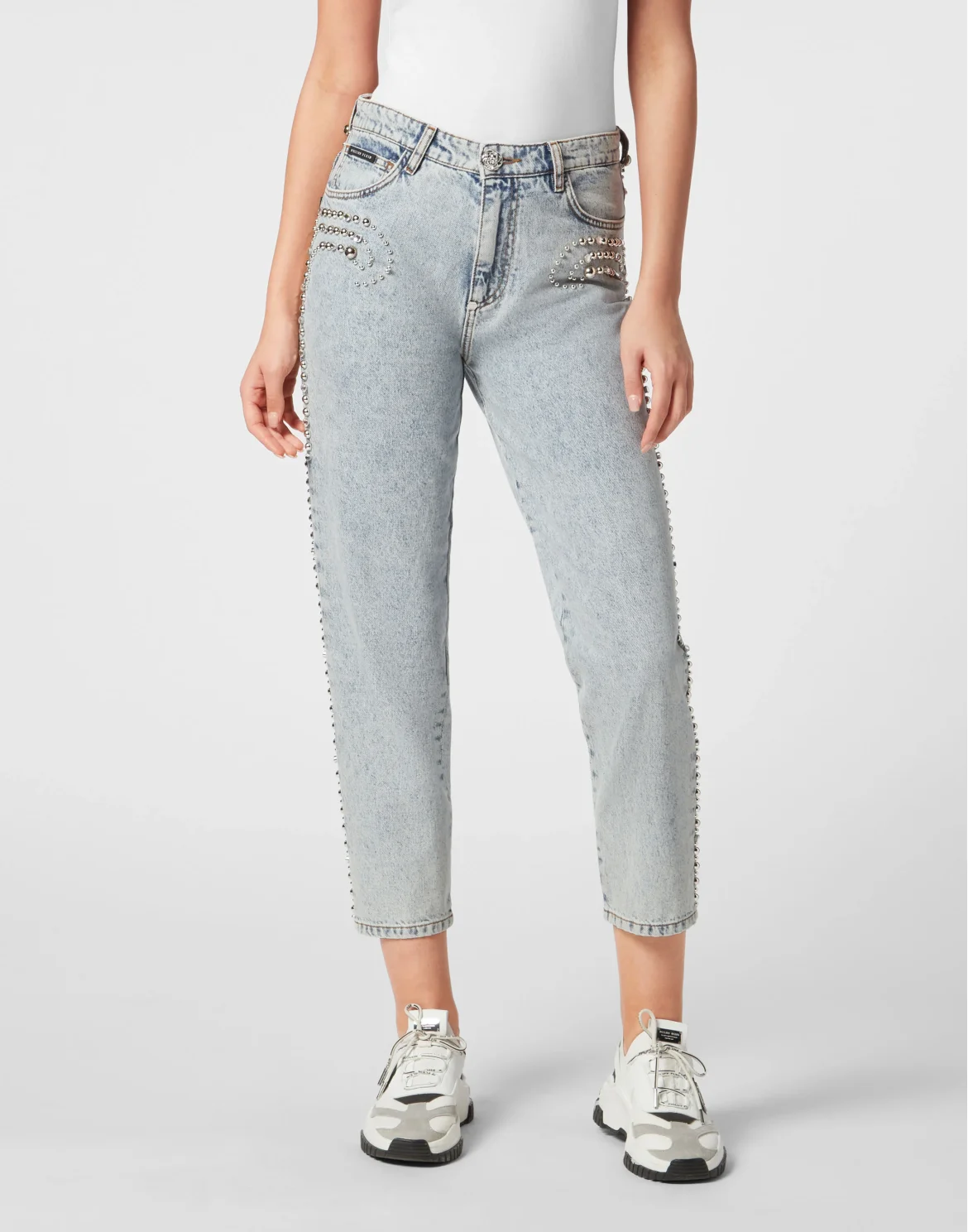 Denim Trousers Mom Fit Studs & Stones, цвет: Голубой
