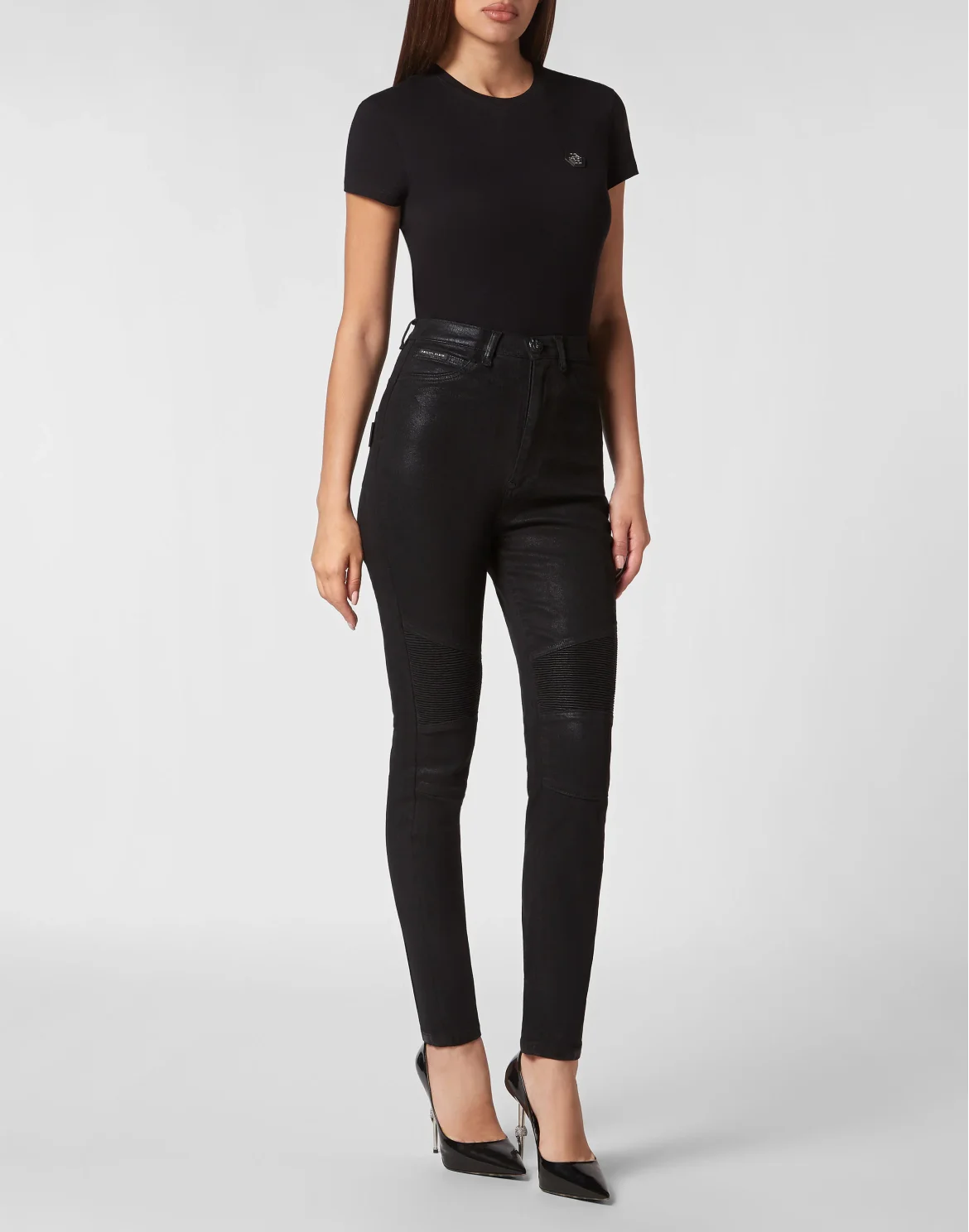 Denim Trousers Super High Waist Biker Fit, цвет: Черный