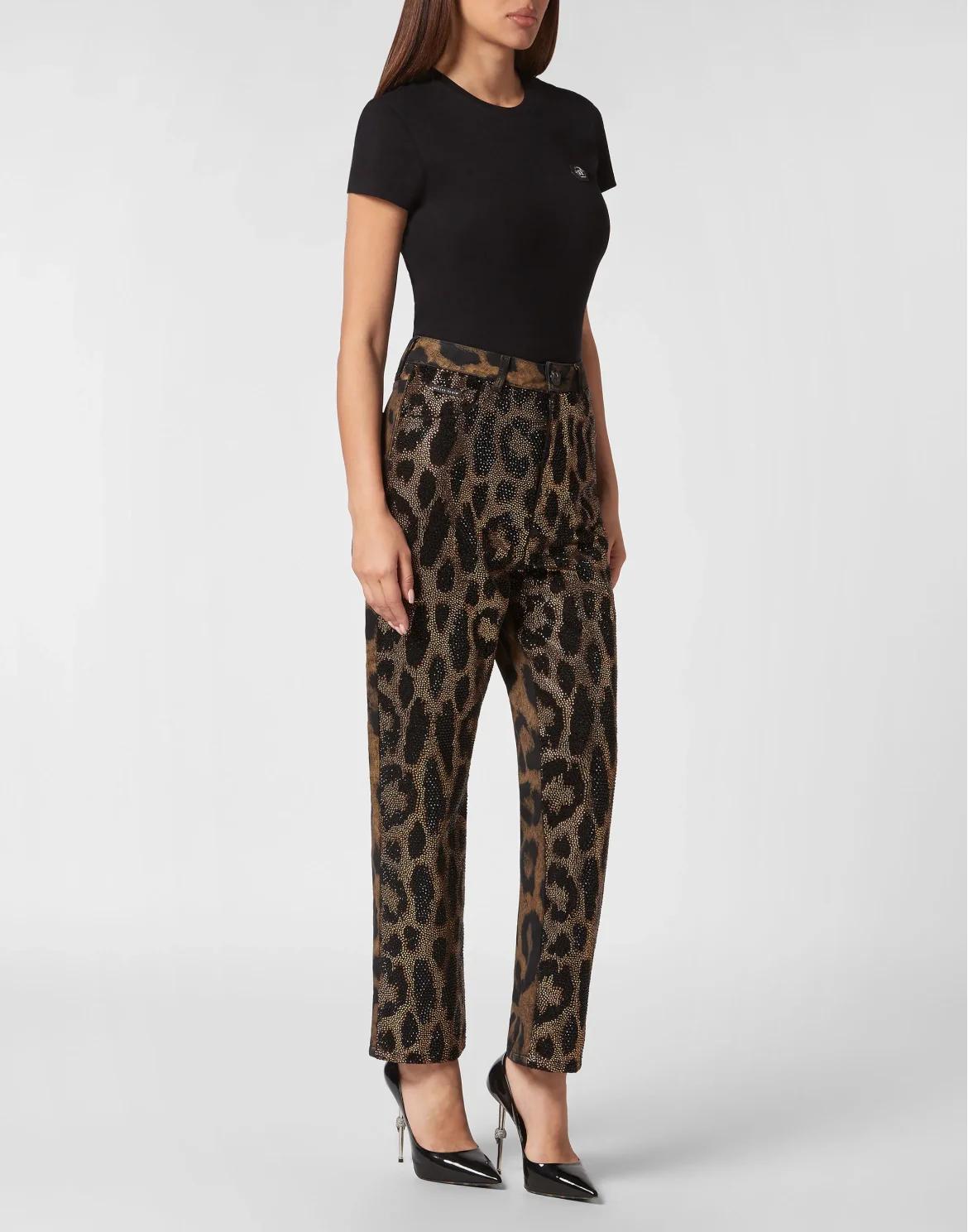 Denim Trousers Loose Fit with Crystals Leopard, цвет: Леопард
