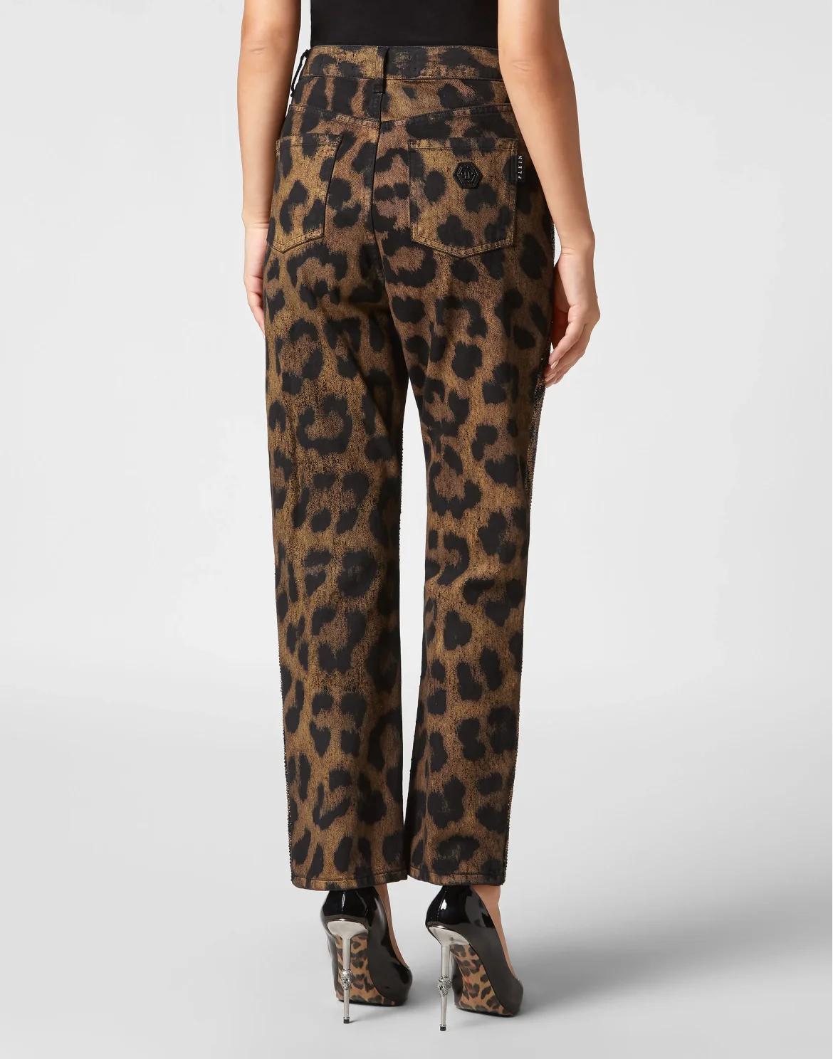 Denim Trousers Loose Fit with Crystals Leopard, цвет: Леопард