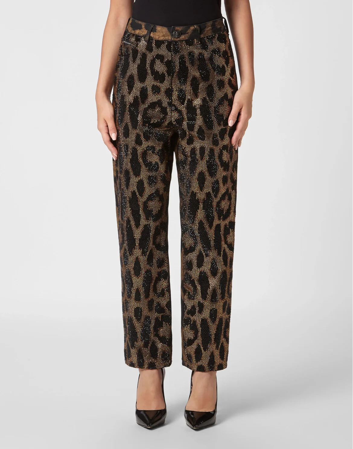 Denim Trousers Loose Fit with Crystals Leopard, цвет: Леопард