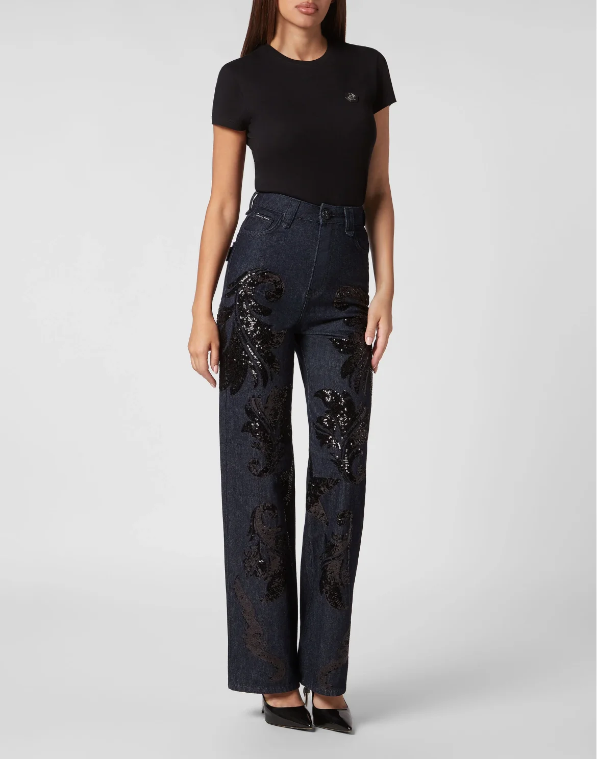 Denim Trousers Palace Fit with Paillettes Cowboy, цвет: Синий