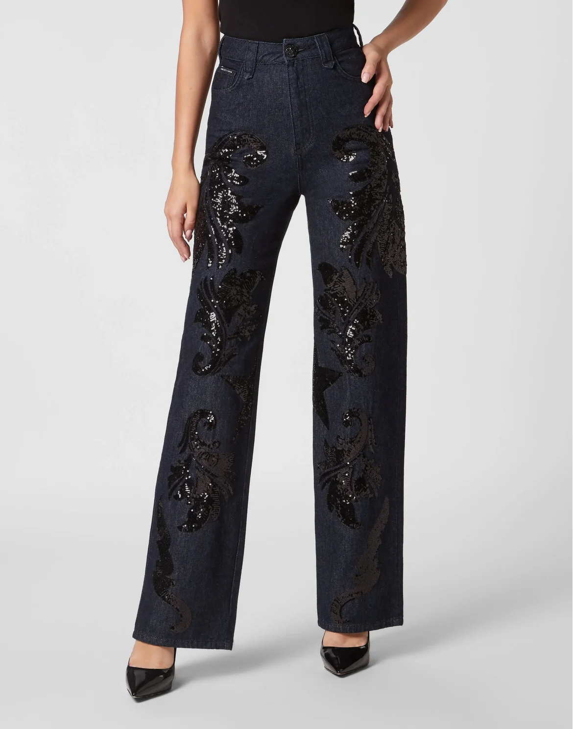 Denim Trousers Palace Fit with Paillettes Cowboy, цвет: Синий