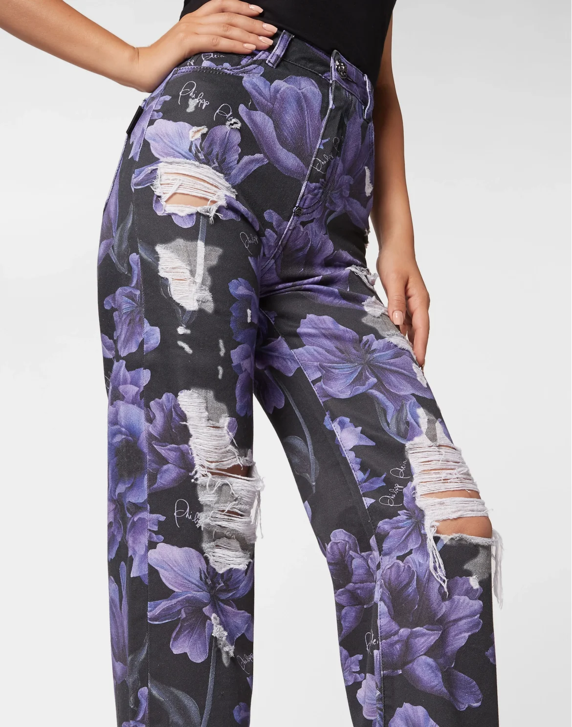 Denim Trousers Palace Fit Flowers, цвет: Черный