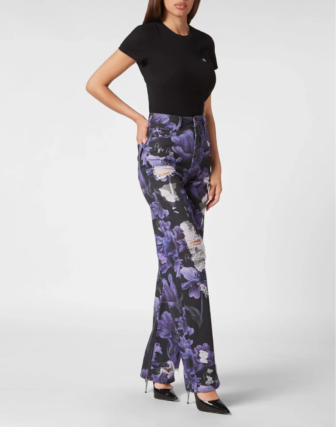 Denim Trousers Palace Fit Flowers, цвет: Черный
