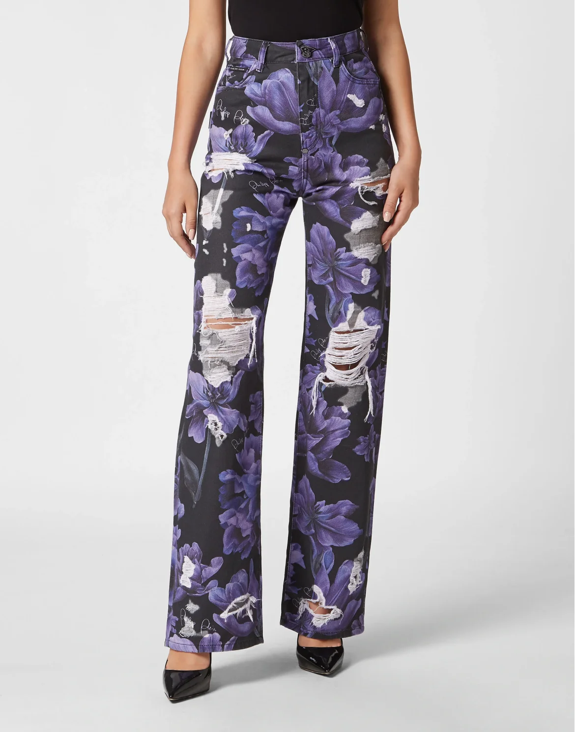 Denim Trousers Palace Fit Flowers, цвет: Черный
