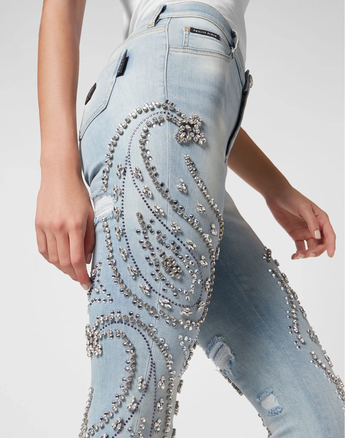 Denim Trousers High Waist with Crystals Cowboy, цвет: Голубой