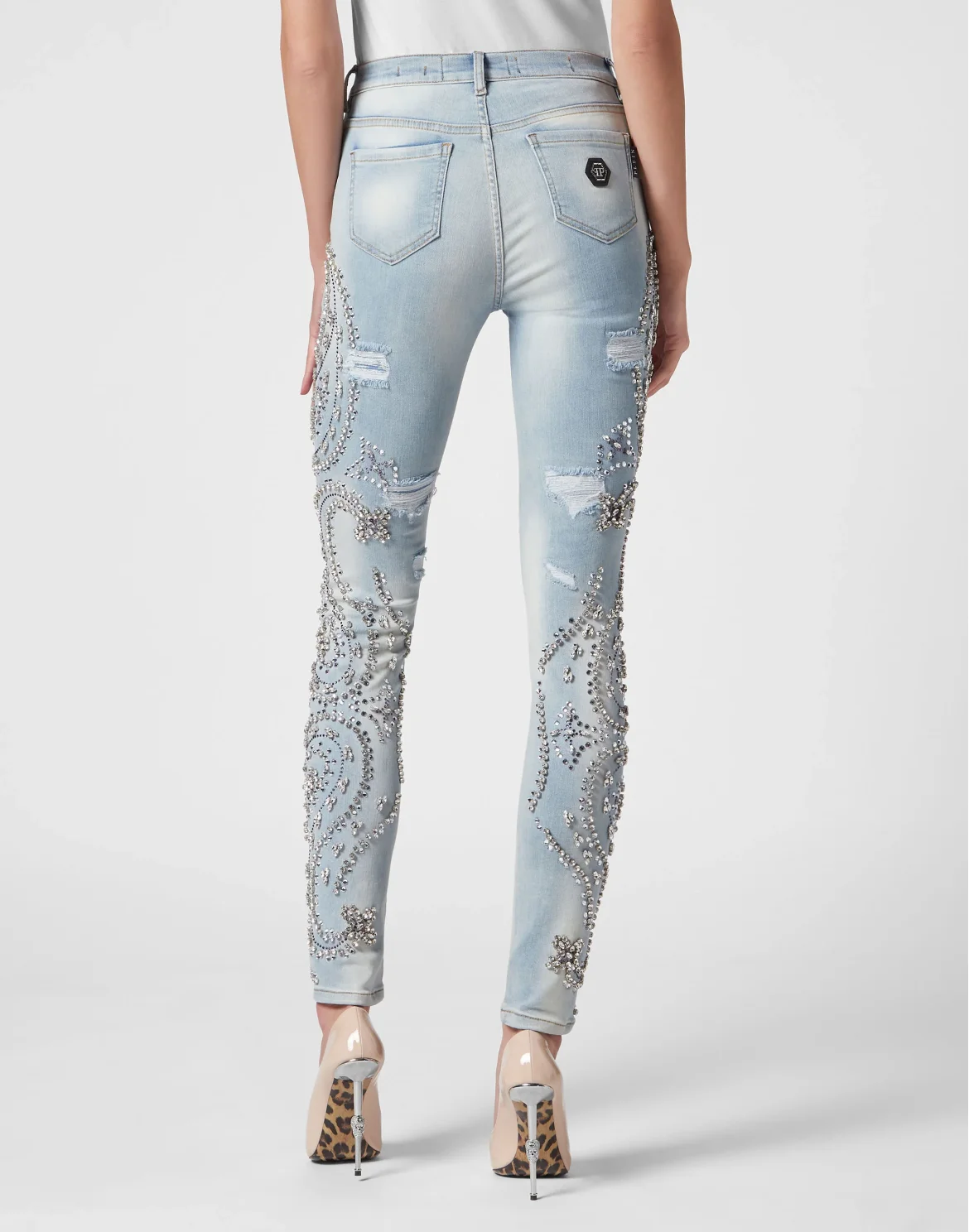 Denim Trousers High Waist with Crystals Cowboy, цвет: Голубой