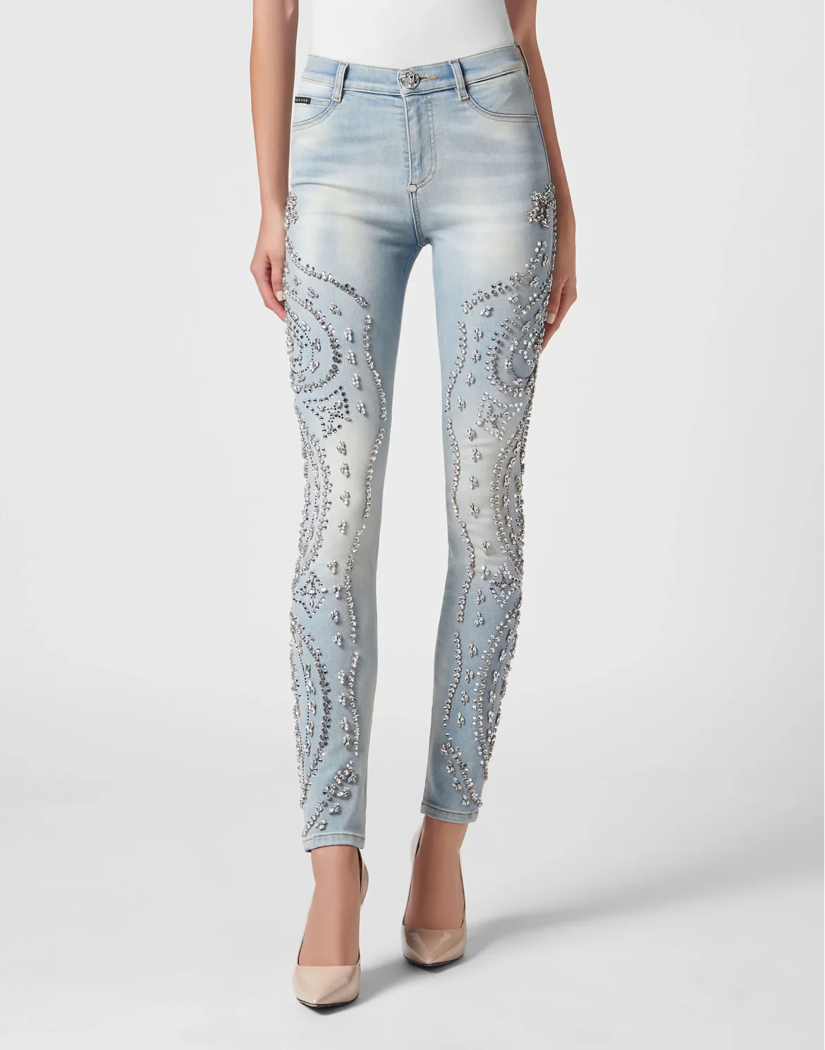 Denim Trousers High Waist with Crystals Cowboy, цвет: Голубой