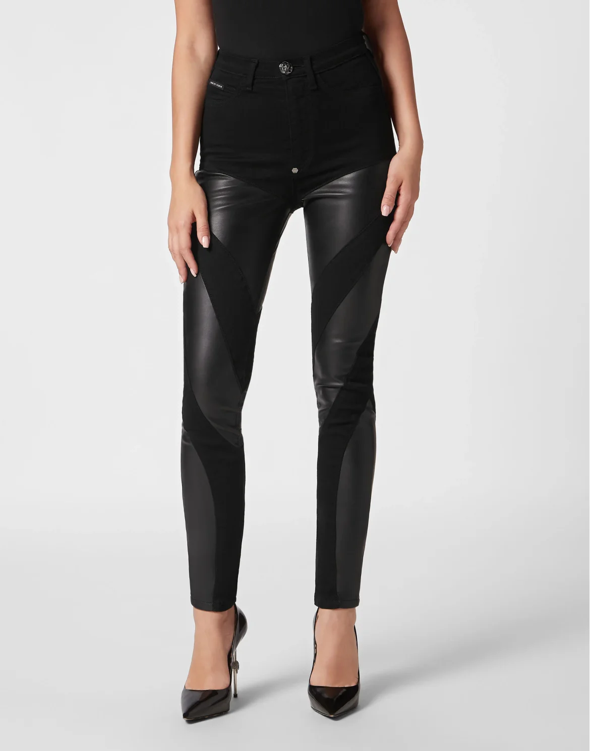 Denim Super High Waist Jeggings, цвет: Черный