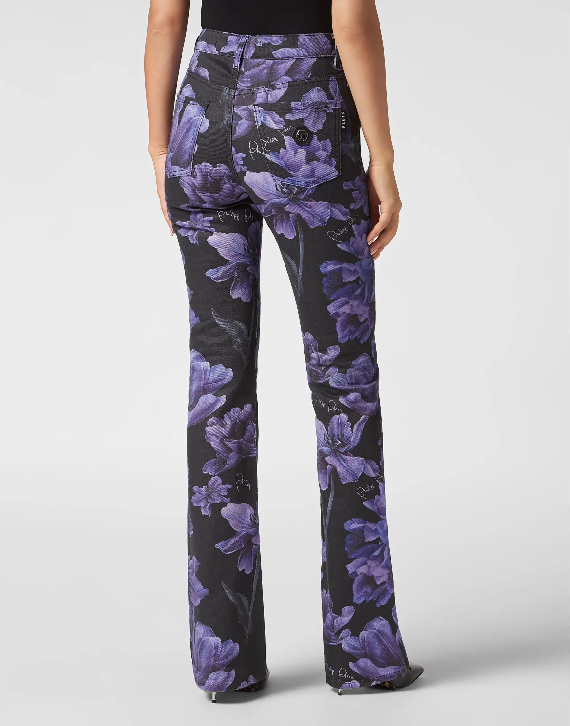 Denim Trousers  Flare Fit Flowers, цвет: Черный