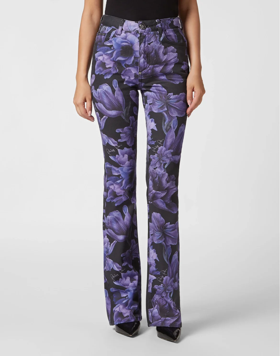 Denim Trousers  Flare Fit Flowers, цвет: Черный