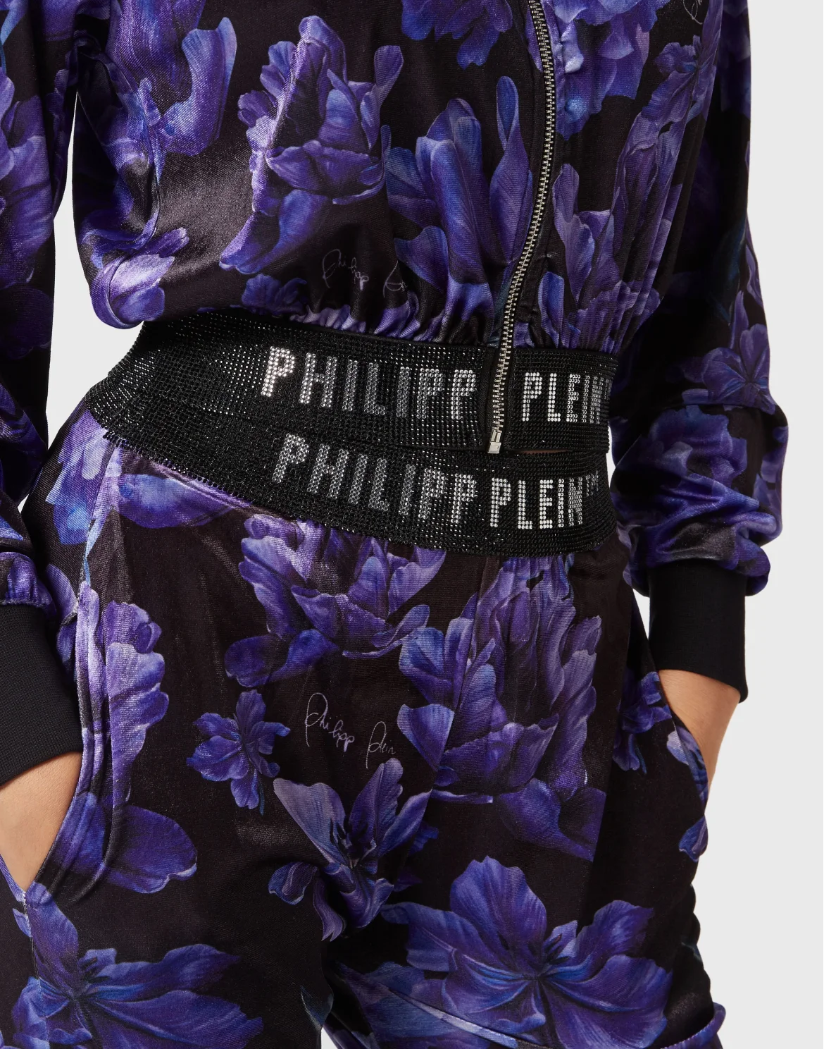 Cropped Hoodie Sweatjacket Flowers, цвет: Черный