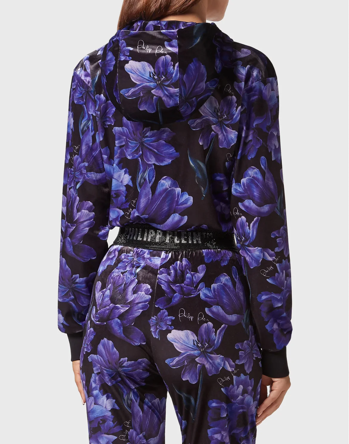 Cropped Hoodie Sweatjacket Flowers, цвет: Черный
