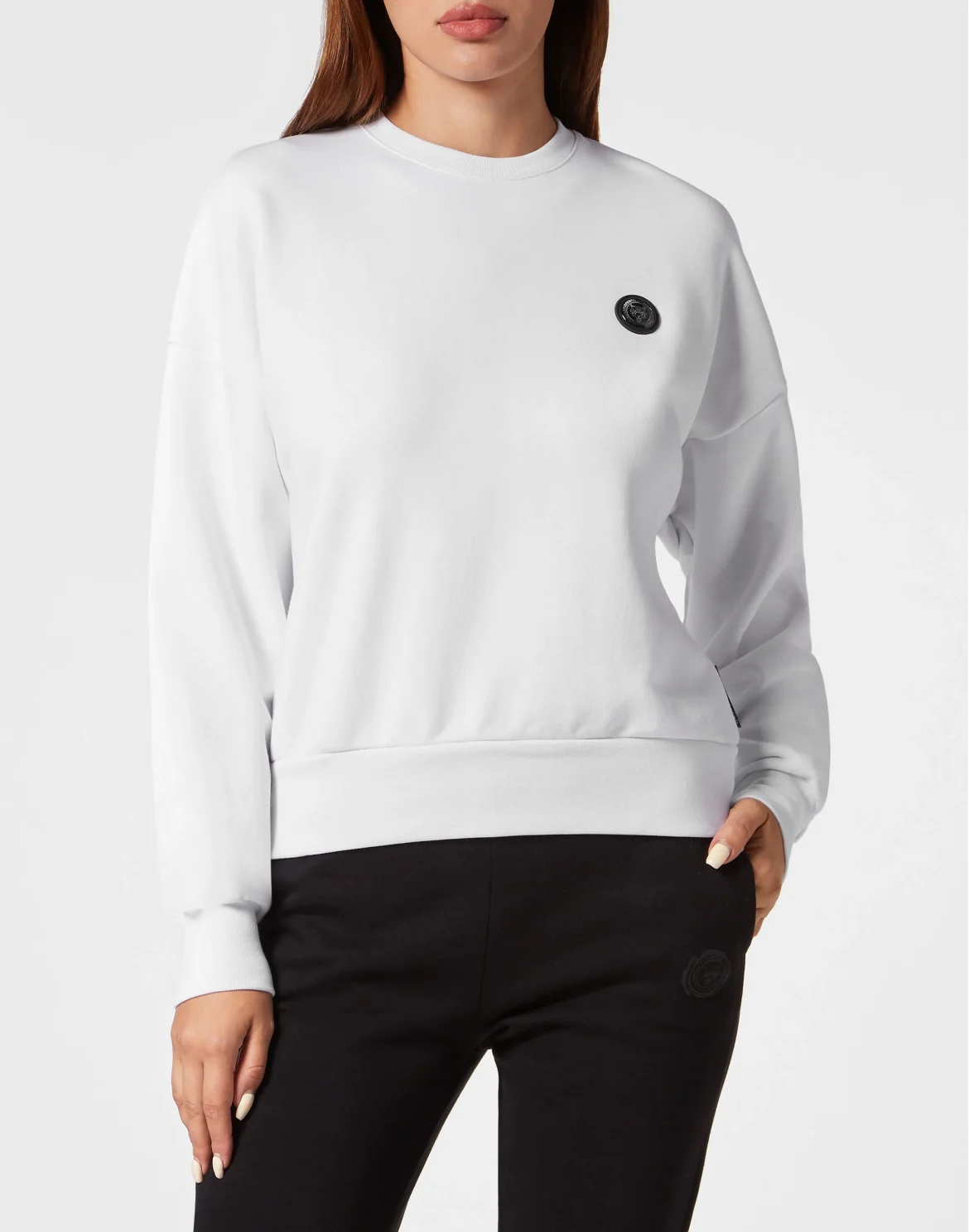 Cropped Sweatshirt LS Glitter, цвет: Белый