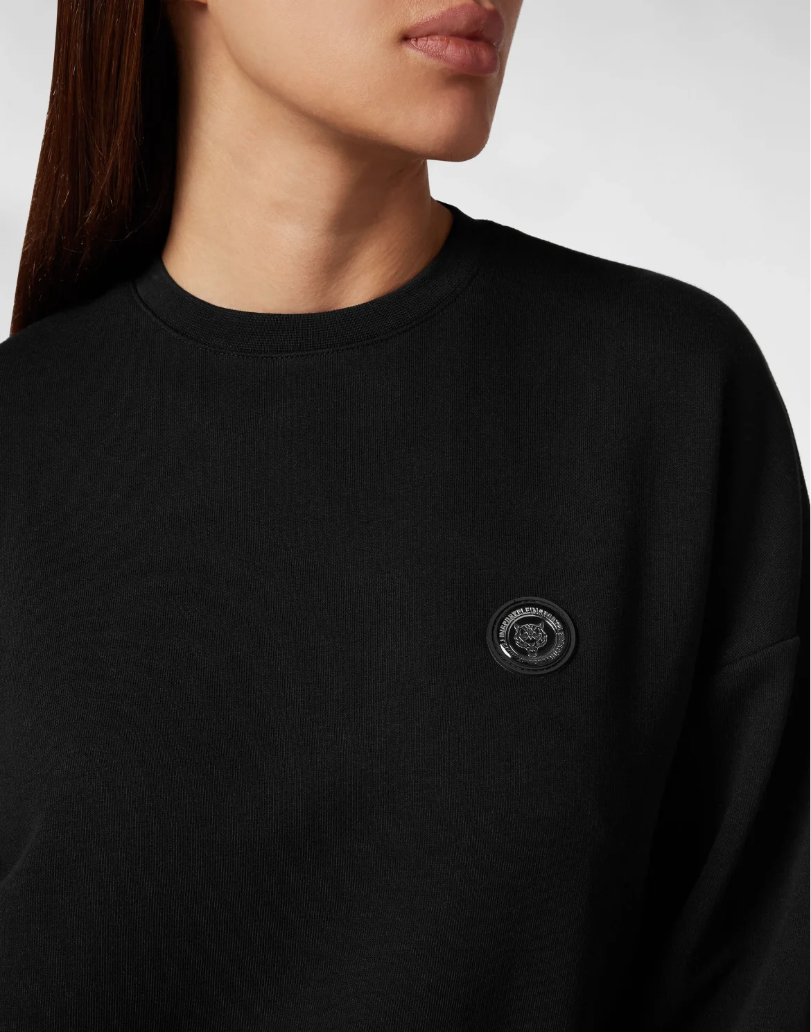 Cropped Sweatshirt LS Glitter, цвет: Черный