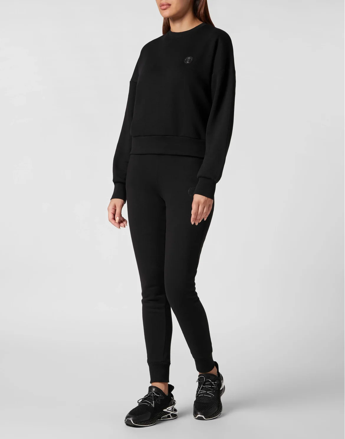 Cropped Sweatshirt LS Glitter, цвет: Черный
