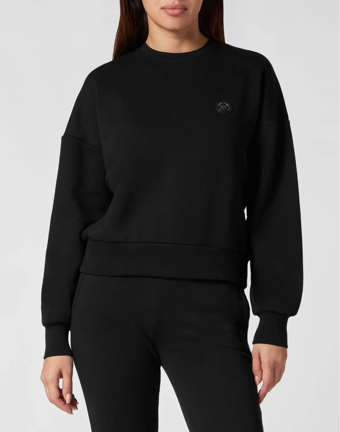 Cropped Sweatshirt LS Glitter, цвет: Черный