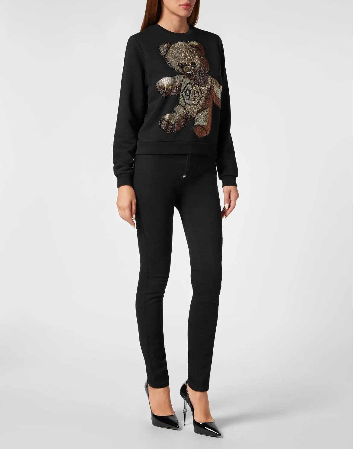 Sweatshirt with Crystals Teddy Bear, цвет: Черный