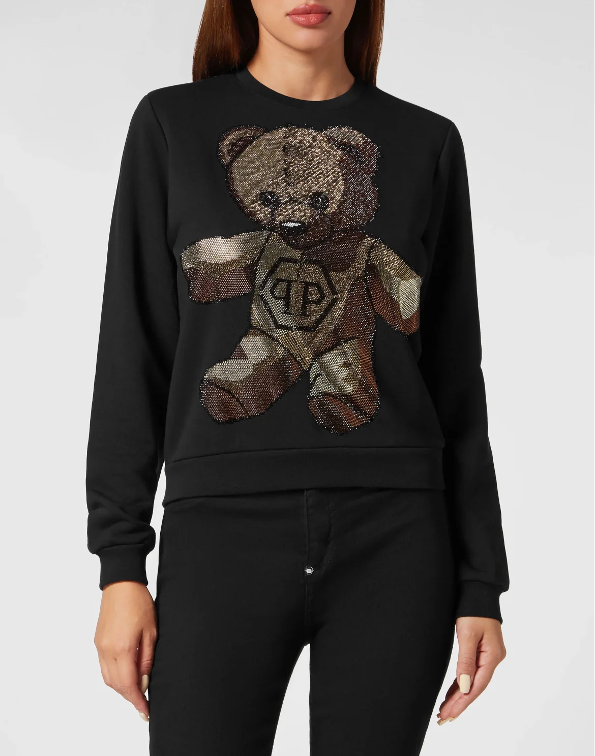 Sweatshirt with Crystals Teddy Bear, цвет: Черный