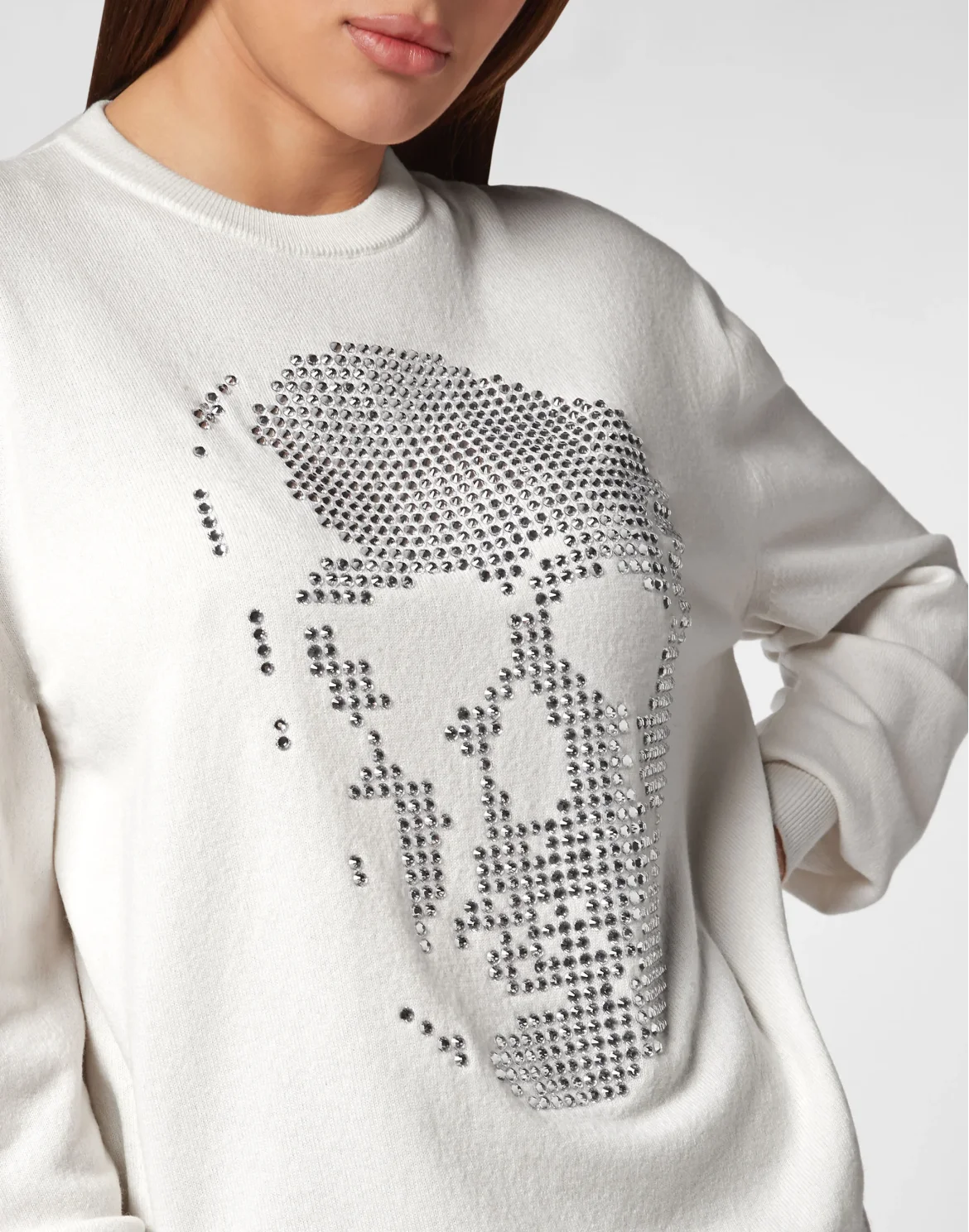 Cashmere Pullover Round Neck LS Crystal Skull, цвет: Белый